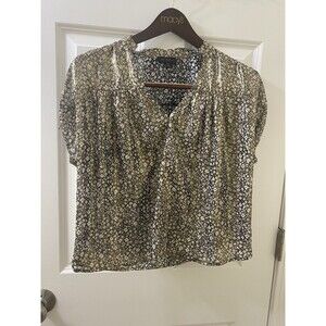 Current Air Anthropologie Shimmer Ditsy Floral Black Gold Short Sleeve Blouse